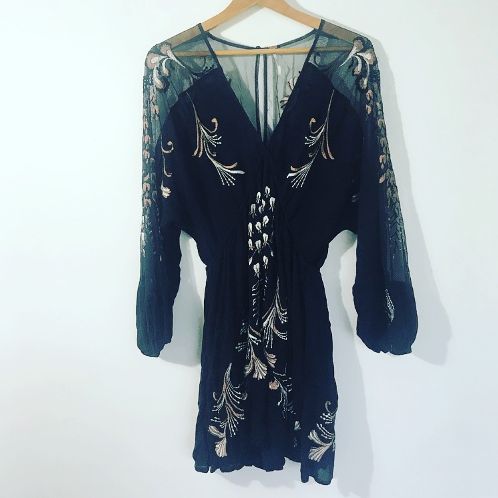 Free people sheer navy blue dress